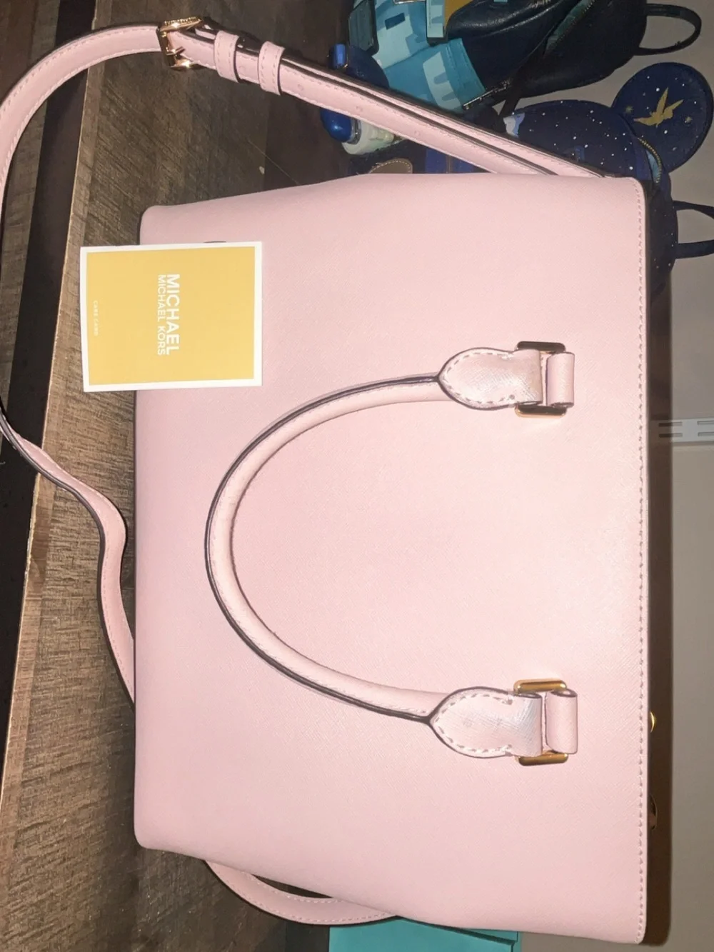 Michael Kors Pink Saffiano Satchel with Gold Hardware
